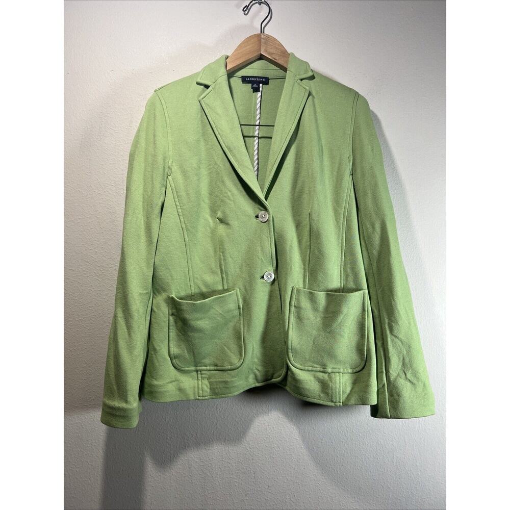 Lands’ End 12 Petite Lime Green Chartreuse Stretch Knit Blazer Jacket 12p Button